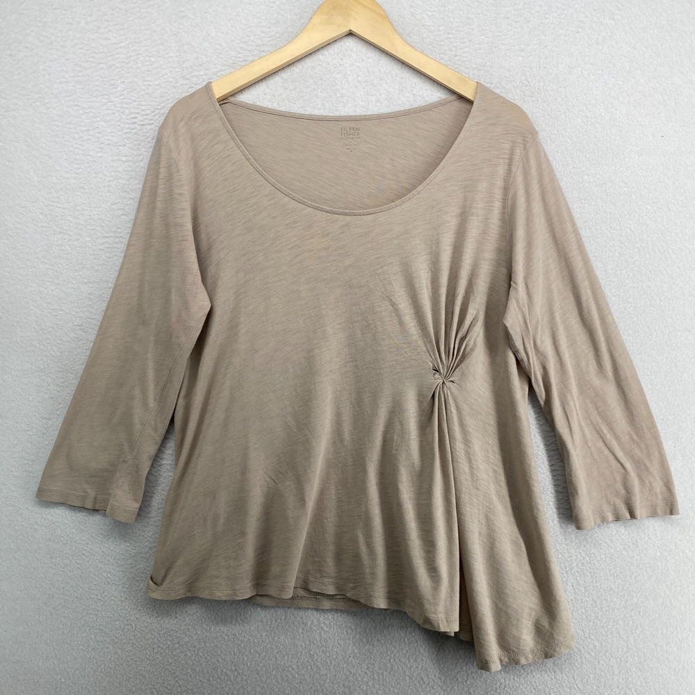 EILEEN FISHER GARNET HILL Pajama Top M Sleepwear Slub Pima Cotton Knot Beige